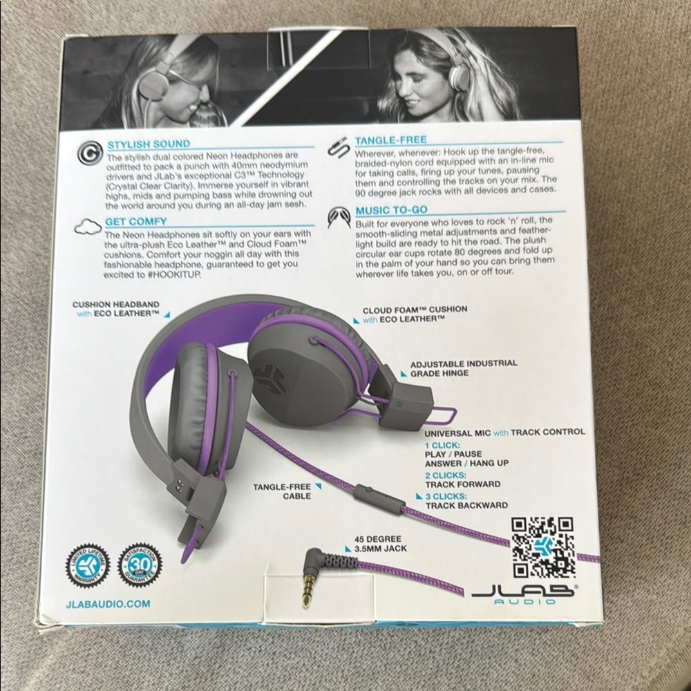 JLab Neon On-Ear Headphones - Purple and Gray - Picture 2 of 2